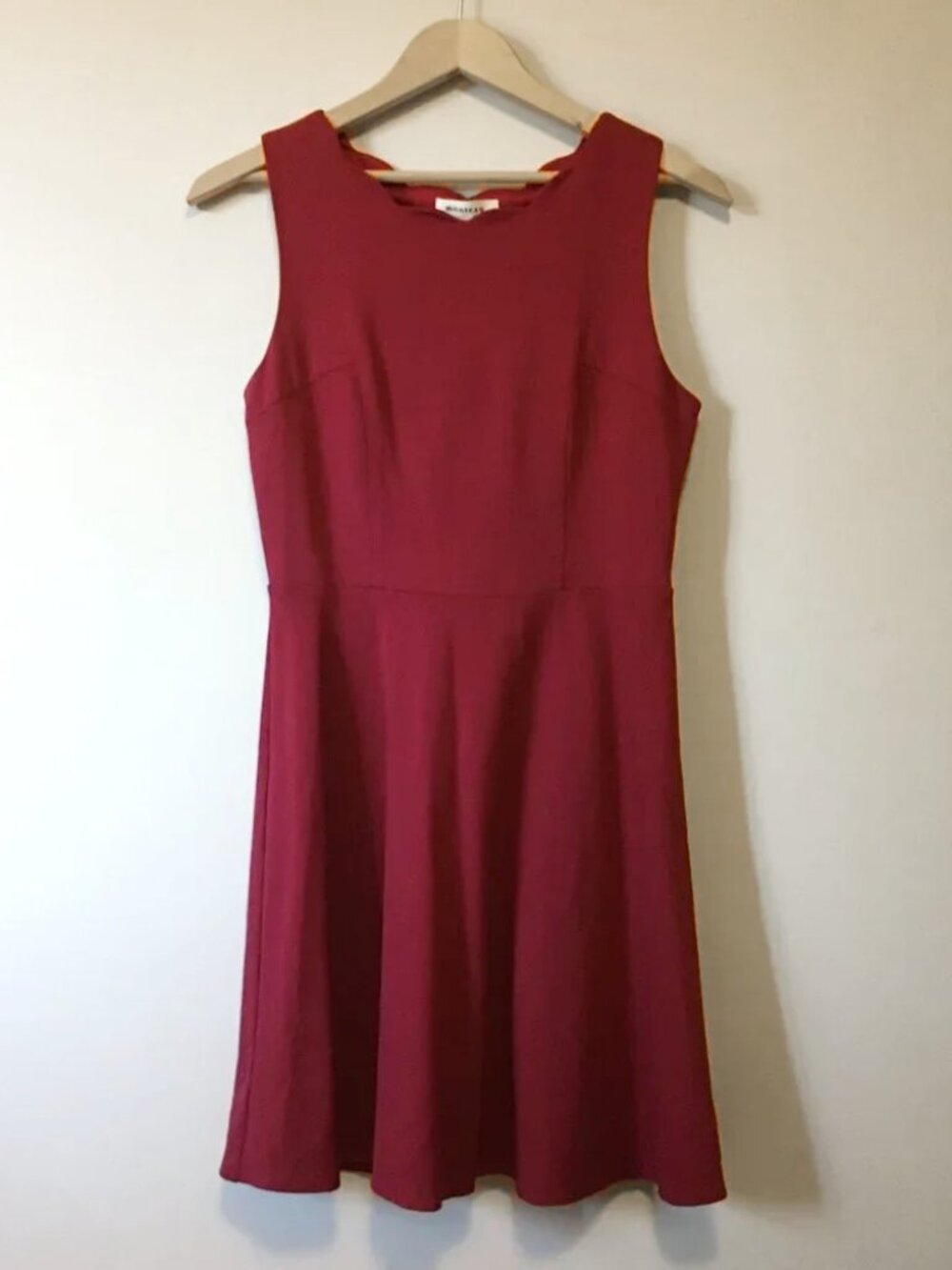 Monteau Ruby Red Scallop Collar Fit & Flare Viscose Dress - S/M Dollette